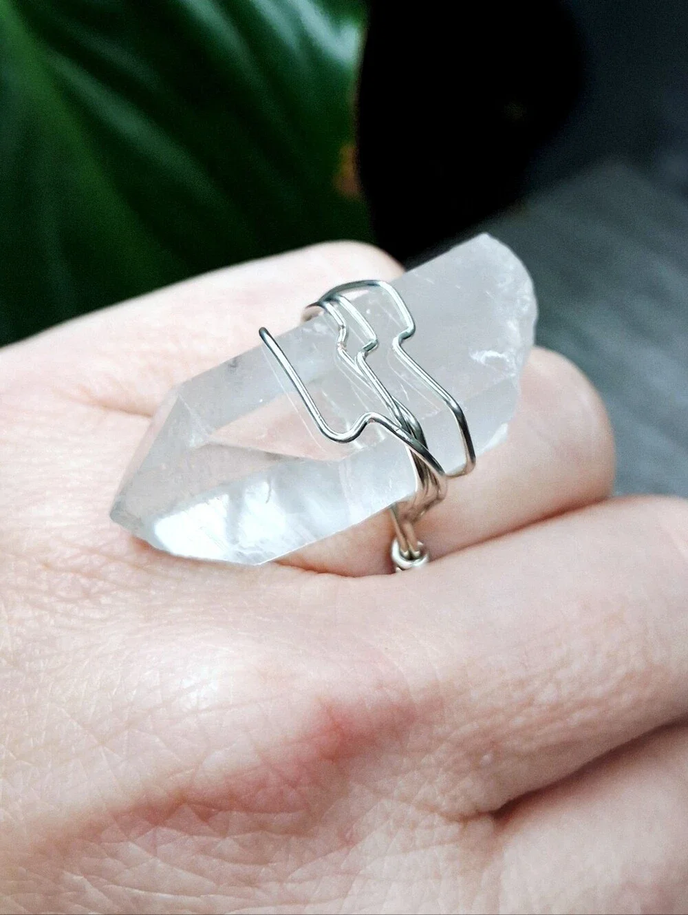 Raw Clear Quartz Crystal Wire Wrap Ring 5